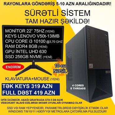 Masaüstü kompüterlər və iş stansiyaları: Masaüstü Kompüter "DDR4 B460 1200 Lenovo Core i3 10100” ENDİRİM!!! — 1