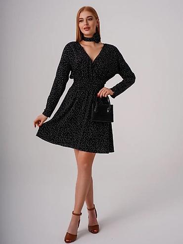 Повседневные платья: Ликвидация остатков. Платье в горошек с шарфом-цветок - Цвет и белый — 2