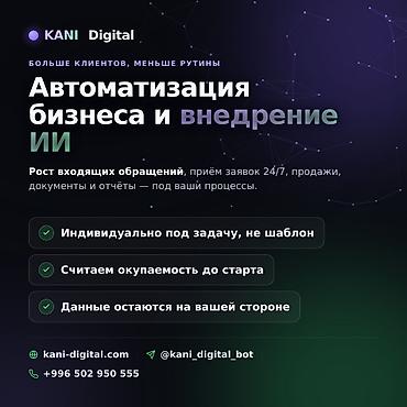 даша: Внедрение ИИ и автоматизации для бизнеса. Здравствуйте! Мы — KANI — 1