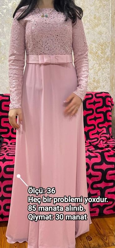 esma hicab instagram: Uzun tünd çəhrayı ziyafət donu - Ölçü: 36 - Material: üst hissə