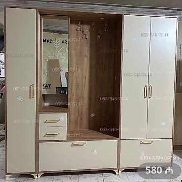 Yeni, 3 qapılı, Güzgülü, Bej, Açılan, Düz dolab