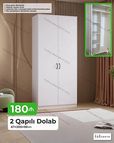2 qapılı geyim dolabı – 47×200×90 sm - Material: 18 mm laminat - Rəng