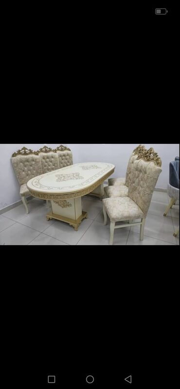 Masa və oturacaq dəstləri: Qonaq otağı üçün, Açılmayan, Oval masa, 6 stul — 4