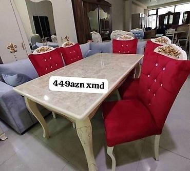 madeyra masa: Yemək otağı dəsti – masa və 6 ədəd stul - Masa: mərmər görünümlü — 1