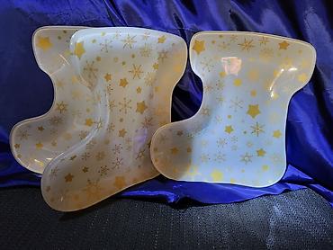 Kuhinjski setovi: Tanjiri vintaz stakleni praznicni. Stakleni tanjiri za posluzenja — 1