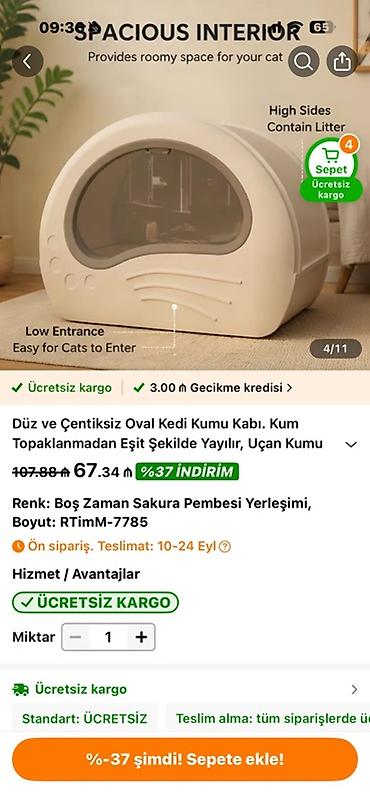 dağ sicani: Məhsul: Düz və çentiksiz oval kedi kumu qabı Xüsusiyyətlər: - Geniş — 1