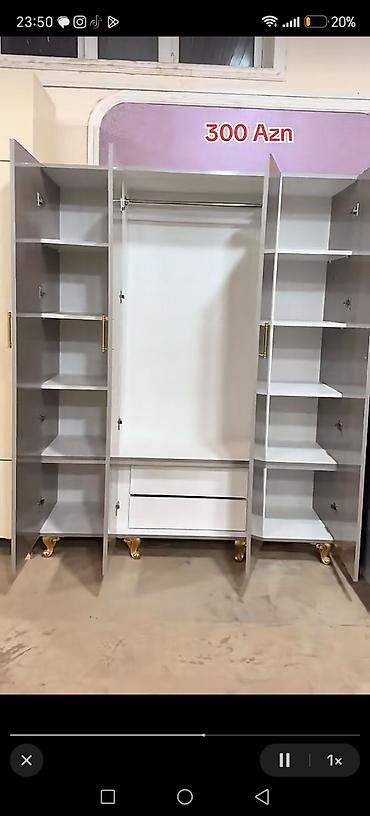skaflar: 4 qapılı paltar dolabı - Rəng: boz (qızılı rəngli tutacaqlar və — 2