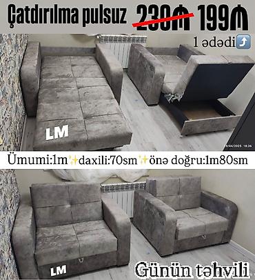 parça dolab: - Qatlanan kreslo-divan (1 ədəd) - Rəng: boz, zərif məxməri — 1