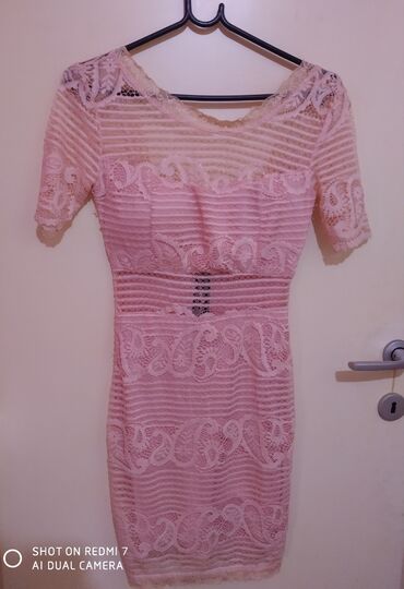 satenska haljina na preklop: 9Fashion Woman M (EU 38), L (EU 40), color - Pink, Evening, Short sleeves