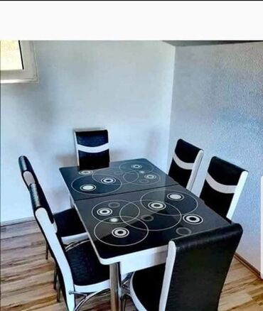 Setovi stolova i stolica: Trpezarijski set – sto sa staklenom pločom i šest stolica - Set — 1