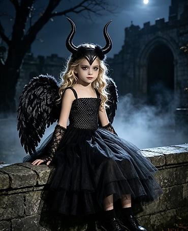 baliq suvenir: Uşaq “Qara Mələklər/Maleficent” temalı kostyum dəsti – 4 hissə — 1