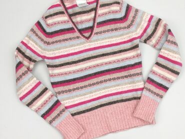Sweter damski z dekoltem w kształcie litery V, w wielokolorowe paski