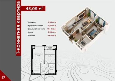 купить квартиру в рассрочку без первоначального взноса: 1 комната, 43 м², Элитка, 3 этаж, ПСО (под самоотделку)