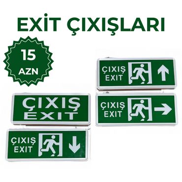 3 eded xoncali taxda qapi lazimdir: EXİT ÇIXIŞ LÖVHƏLƏRİ SAĞ/SOL, YUXARI, AŞAĞI, SADƏ EXİTLƏR Hər