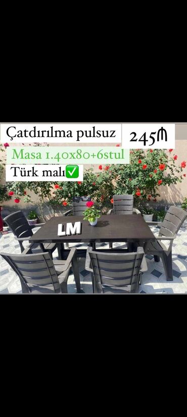 Sifarişlə bağ mebeli: Dördbucaq masa, Stullar ilə, 6 nəfər, Açılmayan, Azərbaycan