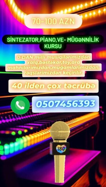 telefon təmiri kursu: Sintizator,piano, müğənnilik dərsləri . 0 - dan. Milli