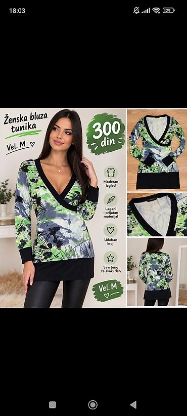 boho tunike: Ženska bluza/tunika – vel. M - Cvetno-apstraktni print u zelenim — 1