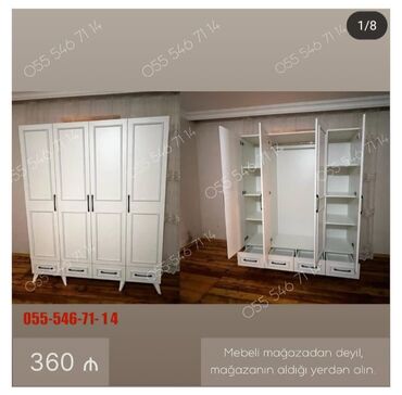 Dolablar: Yeni, 4 qapılı Düz dolab, Qarderob, paltar dolabı