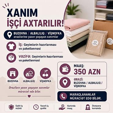 bakı tikiş evi iş saatı: Buzovna, Albalılıq və Vişnofka ərazilərinə yaxın yaşayan xanım işçi — 1