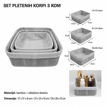 KMT Set 3 kvadratne bambusove korpe za odlaganje, svetlosive 299657