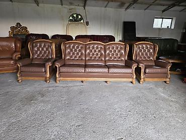 Stilske garniture: Kožni set za dnevni boravak – klasičan stil - Komplet: trosed + 2 — 1