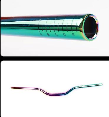 rol destı: Məhsul: Velosiped sükanı – rəngli “oil-slick/neo-chrome” örtüklü — 3