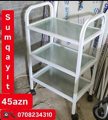 Digər salon, tibbi mebel: Məhsullar: - 3 mərtəbəli servis arabası: metal konstruksiya, şüşə — 1