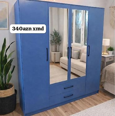 a class mebel: Mavi rəngli 4 qapılı paltar şkafı - Orta hissədə 2 güzgülü qapı - 2 — 1