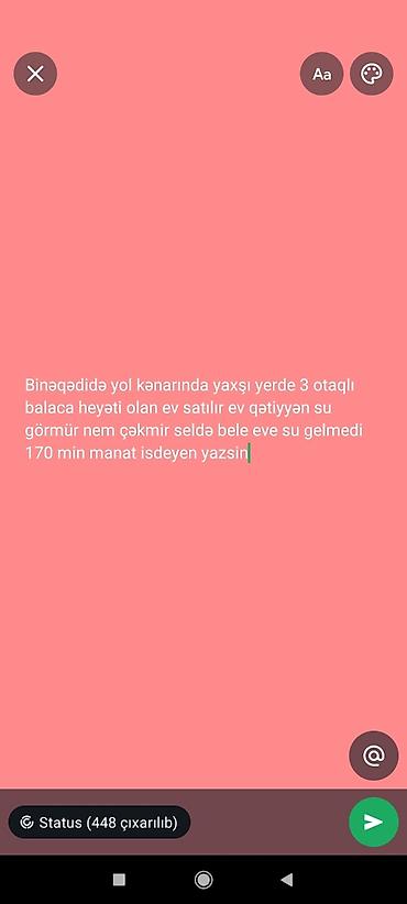 zigda heyet evleri: Binəqədidə yol kənarında, əlverişli yerdə yerləşən 3 otaqlı, kiçik — 1
