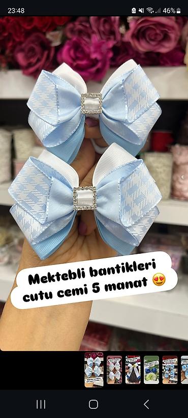 protez saçlar: Məktəbli bantikləri – mavi, ağ, boz və tünd göy tonlarında ikili — 7