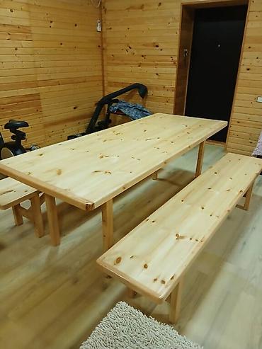 Комплекты столов и стульев для пикника: Обеденный комплект из массива дерева - Состав: прямоугольный стол и — 7