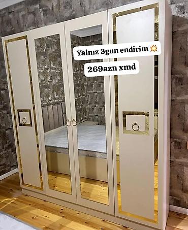 islenmis skaf: Yeni, 4 qapılı, Güzgülü, Bej, Açılan, Düz dolab — 1