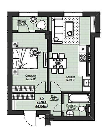 nova city: 1 комната, 45 м², Асанбай мкр Элитка, 12 этаж, ПСО (под самоотделку) — 2