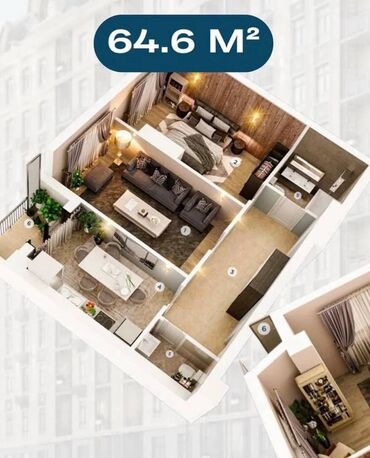 чекиш ата квартира берилет: 2 комнаты, 65 м², Элитка, 9 этаж, ПСО (под самоотделку)
