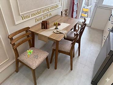 ucuz masa: Mətbəx üçün, Yeni, Açılmayan, Dördbucaq masa, 4 stul — 1