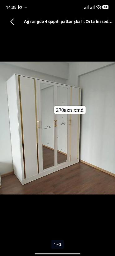 Yeni, 4 qapılı, Güzgülü, Ağ, Açılan, Düz dolab