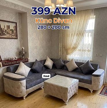künc divanlar 2019: Künc divan – 280 × 200 sm - Rənglər: tünd boz və krem kombinasiyası - — 1