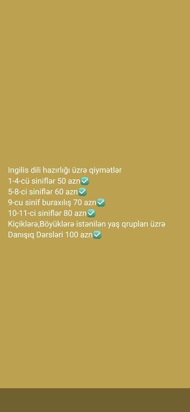 Digər kurslar: Xarici dil kursu, İngilis dili, Böyüklər üçün, Uşaqlar üçün, Abituriyentlər üçün
