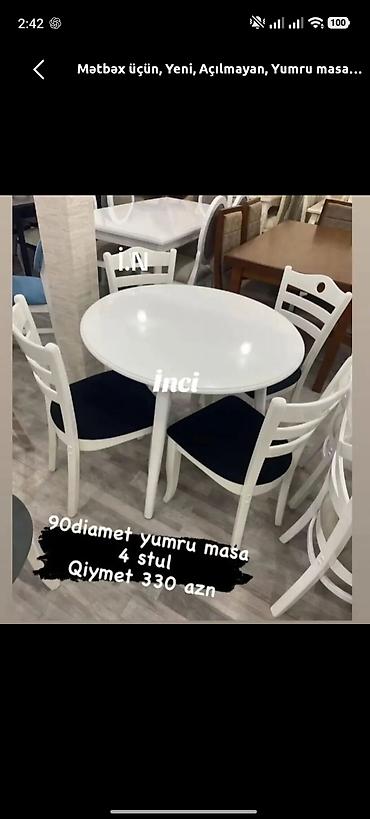Mətbəx üçün, Yeni, Açılmayan, Yumru masa, 4 stul
