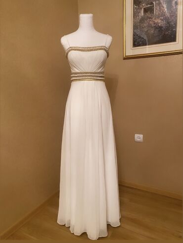 белое длинное платье с рукавами: Вечернее платье, Длинная модель, Шифон, Без рукавов