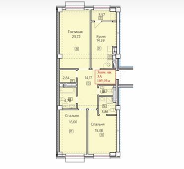 1 комнатная квартира филармония: 3 комнаты, 106 м², Элитка, 15 этаж, ПСО (под самоотделку)
