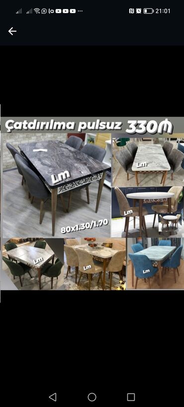 Masa və oturacaq dəstləri: Mətbəx üçün, Yeni, Açılan, Oval masa, 4 stul — 7