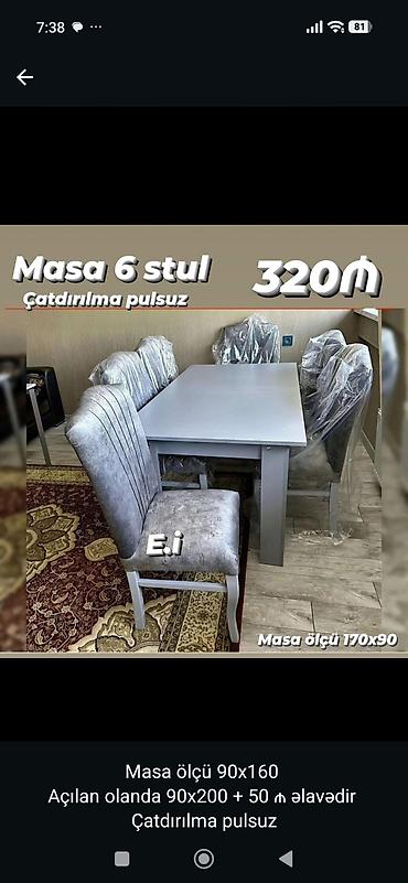 Masa və 6 stul dəsti - Rəng: boz tonlarda masa və yumşaq süngərlə