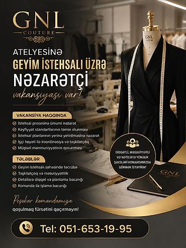 dayə işi 2023: GNL Couture atelyesi – Geyim istehsalı üzrə Nəzarətçi vakansiyası — 1