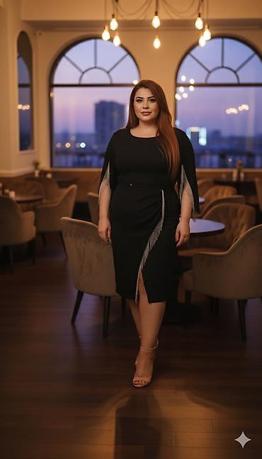 Qadın gecə/libas – qara rəng - Model: dizə qədər (midi) qara don -