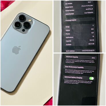 iphone 13 pro max bishkek: IPhone 13 Pro Max, Б/у, 128 ГБ, Sierra Blue, Защитное стекло, 80 %