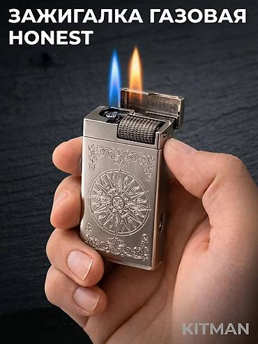 необычные зажигалки: Зажигалка газовая HONEST с двойным пламенем - Двойное пламя: синяя — 2