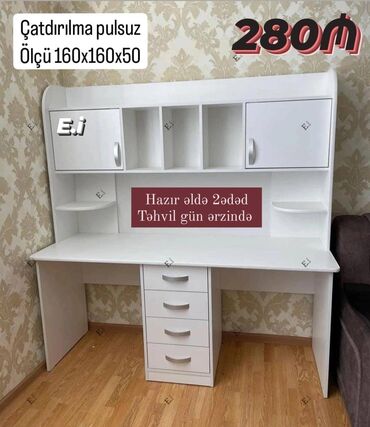 Masa və oturacaq dəstləri: *İki Nəfərlik Yazı masası 280Azn 💥* Hazır əldə 2ədəd Ağ rəng ✔️Rəng