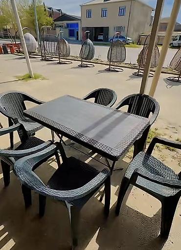 Rattan üslublu bağ dəsti – 1 masa + 6 oturacaq - Dizayn: Toxuma