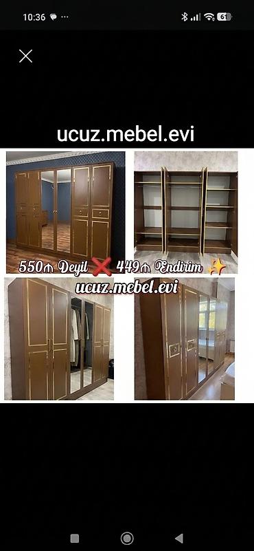 Mebel: 5 qapılı paltar şkafı - Rəng: tünd qəhvəyi, qızılı dekor